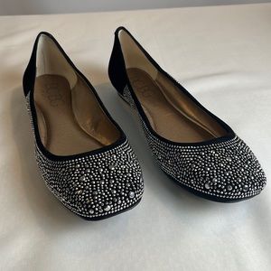 BCBGeneration Women's Alexy Embellished Black Faux Suede Ballet Flat Shoes